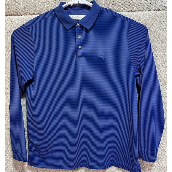 Tommy‎ Bahama Long Sleeve Polo Shirt Blue Striped Men's Size Medium - Picture 1 of 5
